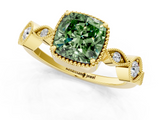 Yellow gold Fancy Green Cushion  Cut Diamond Milgrain Marquise Band with Prong Setting_4