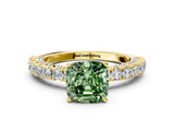 Yellow gold Fancy Green Cushion Cut Diamond Pavé Band Solitaire Ring with Prong Setting_88
