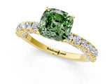 Yellow gold Fancy Green Cushion Cut Diamond Pavé Band Solitaire Ring with Prong Setting_89