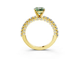 Yellow gold Fancy Green Cushion Cut Diamond Pavé Band Solitaire Ring with Prong Setting_91
