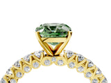 Yellow gold Fancy Green Cushion Cut Diamond Pavé Band Solitaire Ring with Prong Setting_92