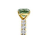 Yellow gold Fancy Green Cushion Cut Diamond Pavé Band Solitaire Ring with Prong Setting_93