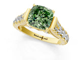 Yellow gold Fancy Green Cushion  Cut Diamond Pavé Band Solitaire with Four-Prong Setting_16