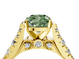 Yellow gold Fancy Green Cushion  Cut Diamond Pavé Band Solitaire with Four-Prong Setting_19