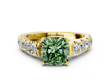 Yellow gold Fancy Green Cushion  Cut Diamond Pavé Band Solitaire with Four-Prong Setting_3