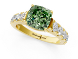 Yellow gold Fancy Green Cushion  Cut Diamond Pavé Band Solitaire with Four-Prong Setting_4