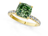 Yellow gold Fancy Green Cushion  Cut Diamond Pavé Band Solitaire with Four-Prong Setting_4