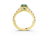 Yellow gold Fancy Green Cushion  Cut Diamond Pavé Band Solitaire with Four-Prong Setting_6