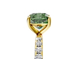Yellow gold Fancy Green Cushion  Cut Diamond Pavé Band Solitaire with Four-Prong Setting_8