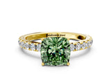 Yellow gold Fancy Green Cushion Cut Diamond Pavé Solitaire Engagement Ring with Four-Prong Setting_71