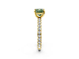 Yellow gold Fancy Green Cushion Cut Diamond Pavé Solitaire Ring with Round Band and Prong Setting_14