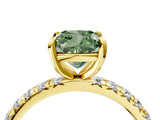 Yellow gold Fancy Green Cushion Cut Diamond Pavé Solitaire Ring with Round Band and Prong Setting_16