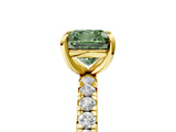 Yellow gold Fancy Green Cushion Cut Diamond Pavé Solitaire Ring with Round Band and Prong Setting_17