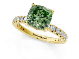 Yellow gold Fancy Green Cushion Cut Diamond Pavé Solitaire Ring with Round Band and Prong Setting_25