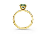 Yellow gold Fancy Green Cushion Cut Diamond Pavé Solitaire Ring with Round Band and Prong Setting_27