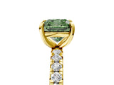 Yellow gold Fancy Green Cushion Cut Diamond Pavé Solitaire Ring with Round Band and Prong Setting_29