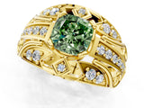 Yellow gold Fancy Green Cushion Cut Diamond Pave Art Deco Split Shank Ring with Four-Prong Setting_1