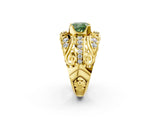 Yellow gold Fancy Green Cushion Cut Diamond Pave Art Deco Split Shank Ring with Four-Prong Setting_2