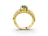 Yellow gold Fancy Green Cushion Cut Diamond Pave Art Deco Split Shank Ring with Four-Prong Setting_3