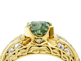 Yellow gold Fancy Green Cushion Cut Diamond Pave Art Deco Split Shank Ring with Four-Prong Setting_4