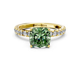 Yellow gold Fancy Green Cushion Cut Diamond Pave Band Solitaire Ring with Four-Prong Setting_58