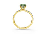 Yellow gold Fancy Green Cushion Cut Diamond Pave Band Solitaire Ring with Four-Prong Setting_61