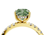 Yellow gold Fancy Green Cushion Cut Diamond Pave Band Solitaire Ring with Four-Prong Setting_62