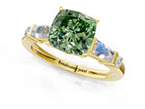 Yellow gold Fancy Green Cushion  Cut Diamond Ring with Baguette Side Stones, Channel Set Band, and Four-Prong Setting_25