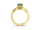 Yellow gold Fancy Green Cushion  Cut Diamond Ring with Baguette Side Stones, Channel Set Band, and Four-Prong Setting_27