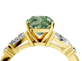 Yellow gold Fancy Green Cushion  Cut Diamond Ring with Baguette Side Stones, Channel Set Band, and Four-Prong Setting_28