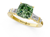 Yellow gold Fancy Green Cushion  Cut Diamond Ring with Baguette Side Stones, Channel Set Band, and Four-Prong Setting_4