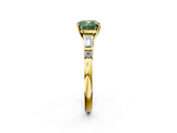 Yellow gold Fancy Green Cushion  Cut Diamond Ring with Baguette Side Stones, Channel Set Band, and Four-Prong Setting_5