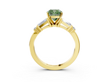 Yellow gold Fancy Green Cushion  Cut Diamond Ring with Baguette Side Stones, Channel Set Band, and Four-Prong Setting_6