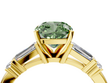 Yellow gold Fancy Green Cushion  Cut Diamond Ring with Baguette Side Stones, Channel Set Band, and Four-Prong Setting_7
