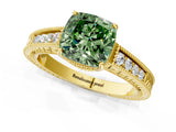 Yellow gold Fancy Green Cushion Cut Diamond Ring with Milgrain Pavé Band and Four-Prong Setting_22