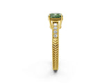 Yellow gold Fancy Green Cushion Cut Diamond Ring with Milgrain Pavé Band and Four-Prong Setting_23