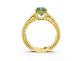 Yellow gold Fancy Green Cushion Cut Diamond Ring with Milgrain Pavé Band and Four-Prong Setting_24
