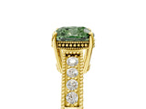 Yellow gold Fancy Green Cushion Cut Diamond Ring with Milgrain Pavé Band and Four-Prong Setting_26