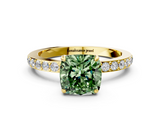 Yellow gold Fancy Green Cushion  Cut Diamond Ring with Pavé Band and Four-Prong Setting_75