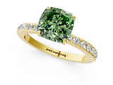 Yellow gold Fancy Green Cushion  Cut Diamond Ring with Pavé Band and Four-Prong Setting_76