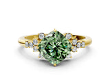 Yellow gold Fancy Green Cushion Cut Diamond Ring with Side Stones and Four-Prong Setting_112