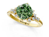 Yellow gold Fancy Green Cushion Cut Diamond Ring with Side Stones and Four-Prong Setting_113