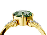 Yellow gold Fancy Green Cushion Cut Diamond Ring with Side Stones and Four-Prong Setting_116