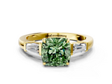 Yellow gold Fancy Green Cushion  Cut Diamond Ring with Tapered Baguette Side Stones in Four-Prong Setting_3