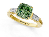 Yellow gold Fancy Green Cushion  Cut Diamond Ring with Tapered Baguette Side Stones in Four-Prong Setting_4