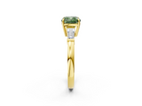 Yellow gold Fancy Green Cushion  Cut Diamond Ring with Tapered Baguette Side Stones in Four-Prong Setting_5