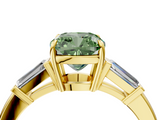 Yellow gold Fancy Green Cushion  Cut Diamond Ring with Tapered Baguette Side Stones in Four-Prong Setting_7