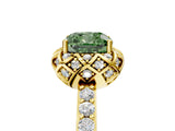 Yellow gold Fancy Green Cushion Cut Diamond Scalloped Halo Engagement Ring with Round Shared Prong Band_17