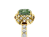 Yellow gold Fancy Green Cushion Cut Diamond Scalloped Halo Engagement Ring with Round Shared Prong Band_29