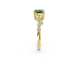 Yellow gold Fancy Green Cushion Cut Diamond Scattered Round Accent Ring with Prong Setting_14